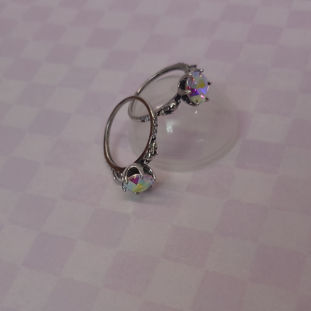 Aurora Crystal Solitaire Ring With Bunny Details- Fragrant Jewels Ring